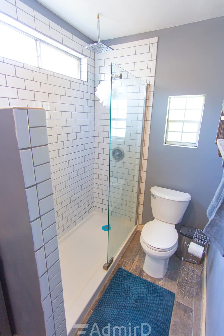 Bathroom with a white subway-tile shower