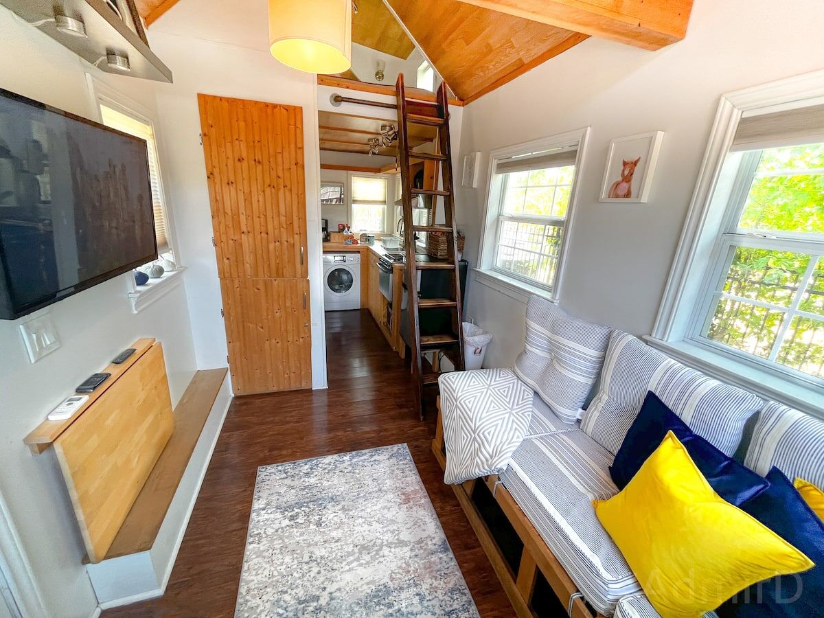 Houston Tiny House living area and loft ladder
